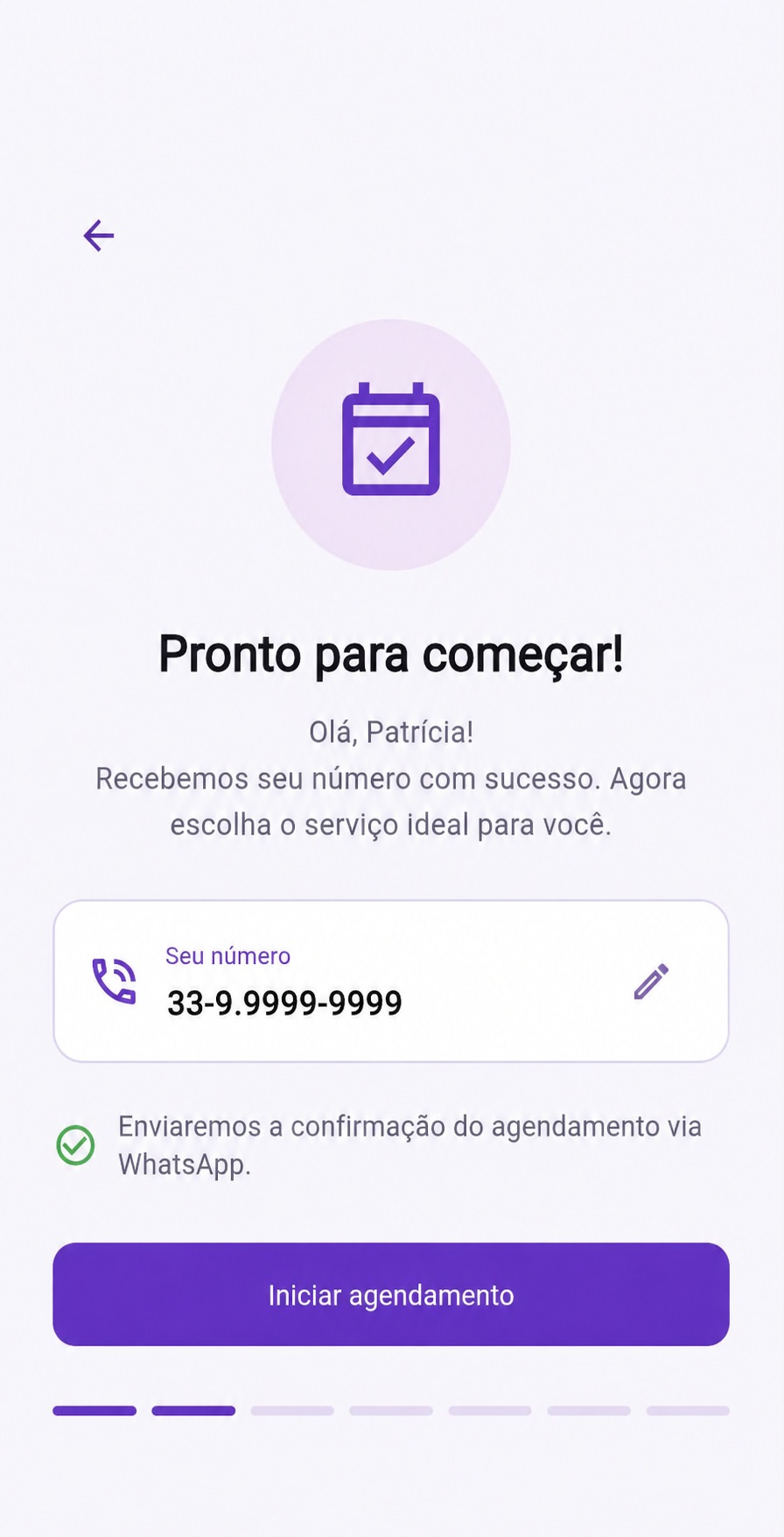Tela do autoagendamento confirmando o número da cliente