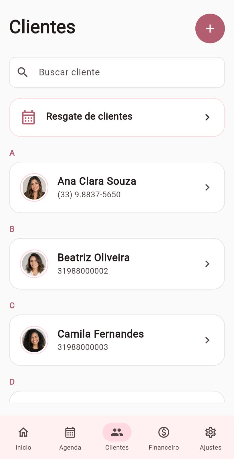 Tela Clientes do Minha Agenda Beauty